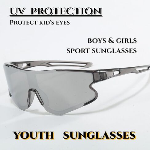 2 حزمة من نظارات البيسبول الشبابية للأولاد والبنات والأطفال نظارات شمسية رياضية للأعمار من 6 إلى 12 عامًا، ظلال البيسبول لركوب الدراجات in Kuwait