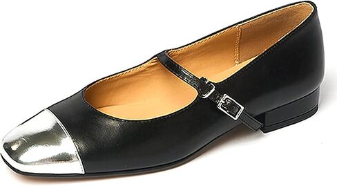 Lutalica W Women's Stylish Closed Cap Toe Matte Leather Two-Tone Instep Strap Ballet Flats Office Lady Comfort Round Toe Dress Mary Jane Flat Pumps Shoes in Kuwait