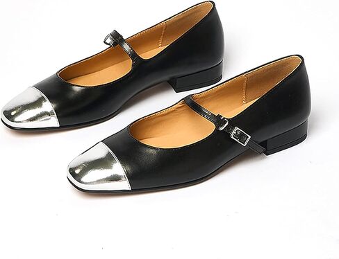 Lutalica W Women's Stylish Closed Cap Toe Matte Leather Two-Tone Instep Strap Ballet Flats Office Lady Comfort Round Toe Dress Mary Jane Flat Pumps Shoes in Kuwait