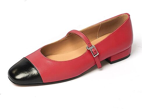 Lutalica W Women's Stylish Closed Cap Toe Matte Leather Two-Tone Instep Strap Ballet Flats Office Lady Comfort Round Toe Dress Mary Jane Flat Pumps Shoes in Kuwait