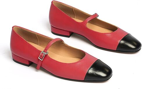 Lutalica W Women's Stylish Closed Cap Toe Matte Leather Two-Tone Instep Strap Ballet Flats Office Lady Comfort Round Toe Dress Mary Jane Flat Pumps Shoes in Kuwait