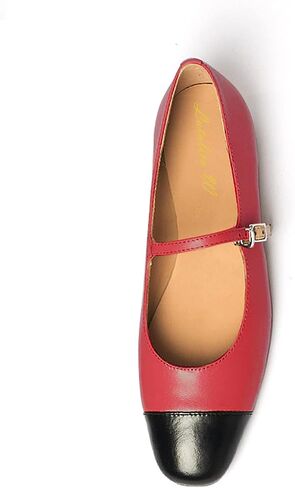 Lutalica W Women's Stylish Closed Cap Toe Matte Leather Two-Tone Instep Strap Ballet Flats Office Lady Comfort Round Toe Dress Mary Jane Flat Pumps Shoes in Kuwait