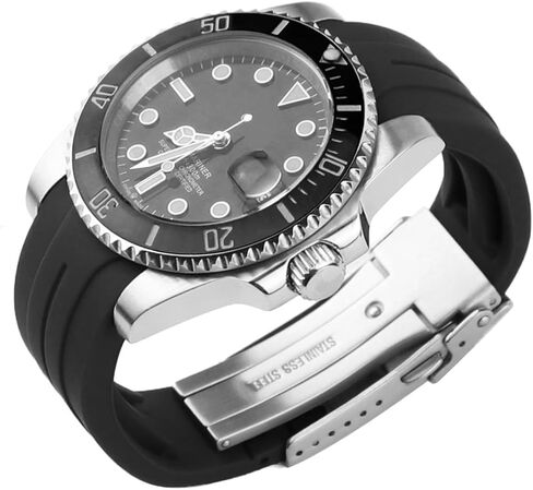 20mm 21mm 22mm Curved End Rubber Watch Band for Rolex Omega Seiko Two Way Adjustment Watch Strap fit Small Medium Large Wrist Circumferences Men Women Waterproof Sporty Replacement Universal Watchand Bracelet Wristband in Kuwait
