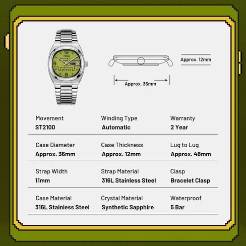 Seagull Automatic Mechanical Watch TV Design 36mm 50M Waterproof Wristwatch Men Women Luxury Clock Reloj Hombre New 1051A/B in Kuwait
