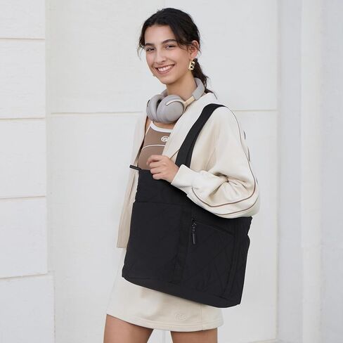 befen Large Puffer Tote Bag for Women, Travel Laptop Work Shoulder Bags Multi-Pocket Zipper Lightweight in Kuwait