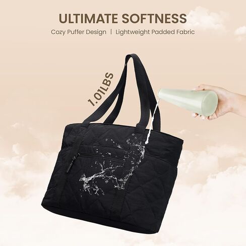 befen Large Puffer Tote Bag for Women, Travel Laptop Work Shoulder Bags Multi-Pocket Zipper Lightweight in Kuwait
