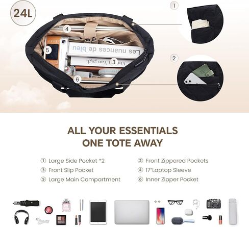 befen Large Puffer Tote Bag for Women, Travel Laptop Work Shoulder Bags Multi-Pocket Zipper Lightweight in Kuwait