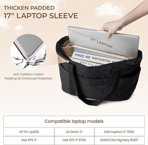 befen Large Puffer Tote Bag for Women, Travel Laptop Work Shoulder Bags Multi-Pocket Zipper Lightweight in Kuwait