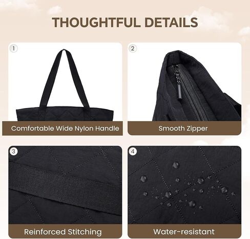 befen Large Puffer Tote Bag for Women, Travel Laptop Work Shoulder Bags Multi-Pocket Zipper Lightweight in Kuwait