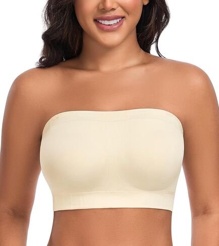 DotVol Women’s Strapless Bandeau Wireless Bra Plus Size Lightly Padded Seamless Tube Top Everyday Bralette in Kuwait