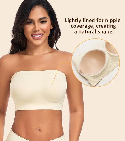 DotVol Women’s Strapless Bandeau Wireless Bra Plus Size Lightly Padded Seamless Tube Top Everyday Bralette in Kuwait