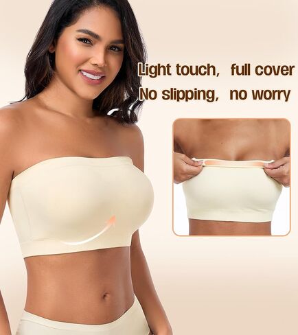 DotVol Women’s Strapless Bandeau Wireless Bra Plus Size Lightly Padded Seamless Tube Top Everyday Bralette in Kuwait