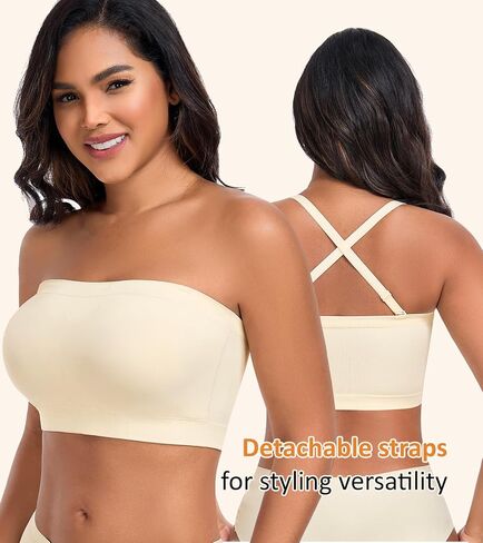DotVol Women’s Strapless Bandeau Wireless Bra Plus Size Lightly Padded Seamless Tube Top Everyday Bralette in Kuwait