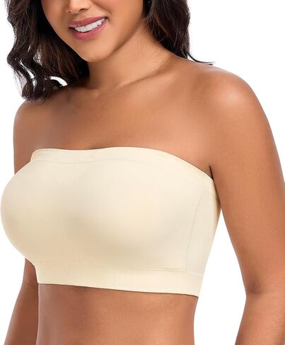 DotVol Women’s Strapless Bandeau Wireless Bra Plus Size Lightly Padded Seamless Tube Top Everyday Bralette in Kuwait