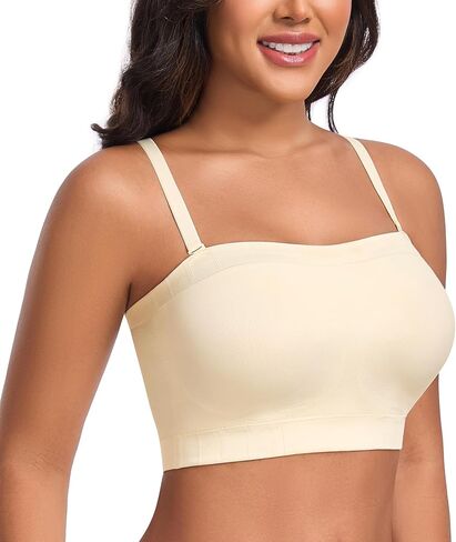 DotVol Women’s Strapless Bandeau Wireless Bra Plus Size Lightly Padded Seamless Tube Top Everyday Bralette in Kuwait