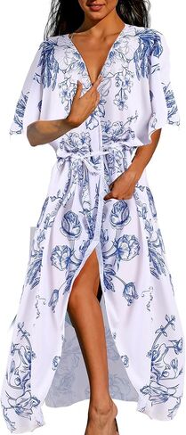 Geyoga Blue Floral Beach Coverup for Women شيء أزرق قبل أن أقوم بحفلات الحفلات. in Saudi Arabia
