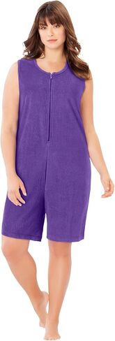 Dreams & Co. Plus Size Zip-Front Terry Romper in Saudi Arabia