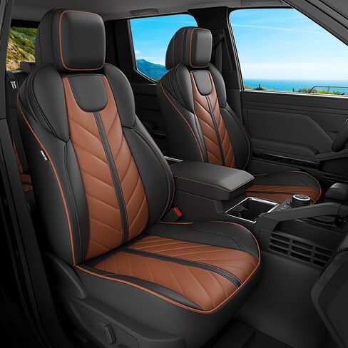 FREESOO for Tacoma 2024 2025 Seat Covers Full Set - Custom Fit for Toyota Tacoma Double Crew Cab, SR, SR5, TRD Sport, TRD Off-Road, Pickup Truck Seat Covers with Faux Leather(BlackBrown) in Kuwait