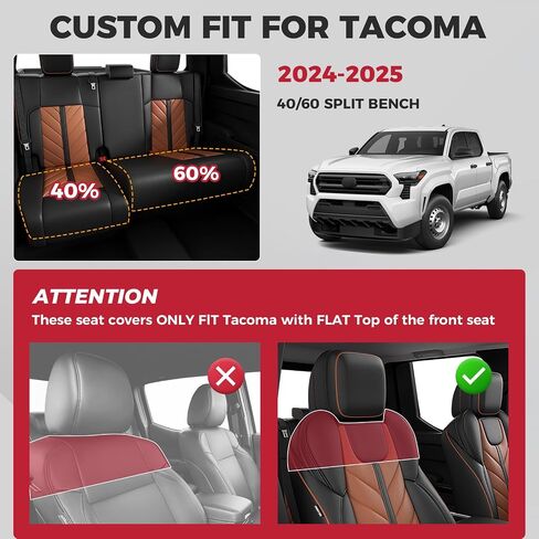 FREESOO for Tacoma 2024 2025 Seat Covers Full Set - Custom Fit for Toyota Tacoma Double Crew Cab, SR, SR5, TRD Sport, TRD Off-Road, Pickup Truck Seat Covers with Faux Leather(BlackBrown) in Kuwait