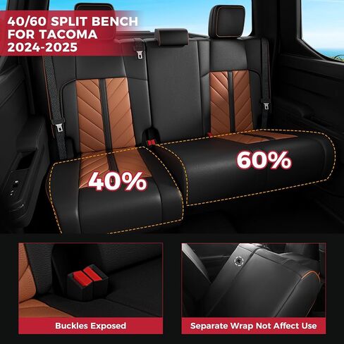 FREESOO for Tacoma 2024 2025 Seat Covers Full Set - Custom Fit for Toyota Tacoma Double Crew Cab, SR, SR5, TRD Sport, TRD Off-Road, Pickup Truck Seat Covers with Faux Leather(BlackBrown) in Kuwait
