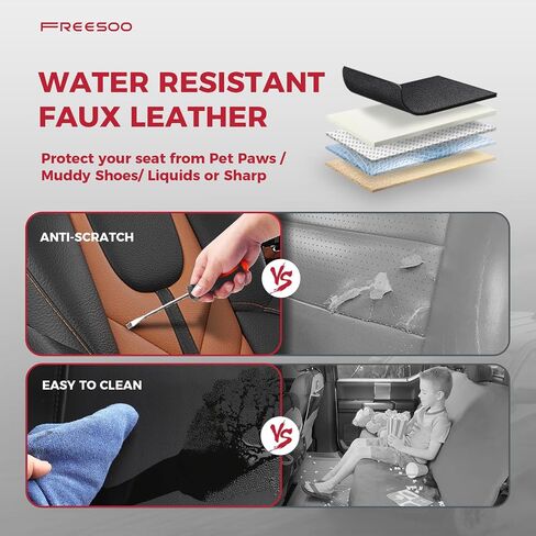 FREESOO for Tacoma 2024 2025 Seat Covers Full Set - Custom Fit for Toyota Tacoma Double Crew Cab, SR, SR5, TRD Sport, TRD Off-Road, Pickup Truck Seat Covers with Faux Leather(BlackBrown) in Kuwait