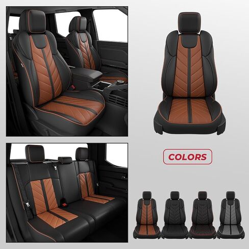 FREESOO for Tacoma 2024 2025 Seat Covers Full Set - Custom Fit for Toyota Tacoma Double Crew Cab, SR, SR5, TRD Sport, TRD Off-Road, Pickup Truck Seat Covers with Faux Leather(BlackBrown) in Kuwait