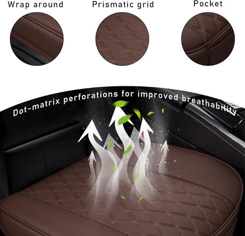 Kewucn Car Seat Bottom Covers Pad, Anti Slip Leather Auto Front Seat Cushion Cover with Storage Pocket, Seat Protector Wrap Around The Bottom for Most Vehicles, Car Accessories (Beige) in Saudi Arabia