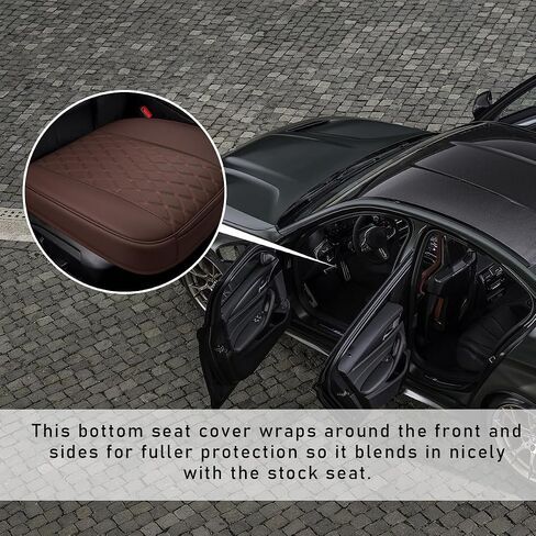 Kewucn Car Seat Bottom Covers Pad, Anti Slip Leather Auto Front Seat Cushion Cover with Storage Pocket, Seat Protector Wrap Around The Bottom for Most Vehicles, Car Accessories (Beige) in Saudi Arabia