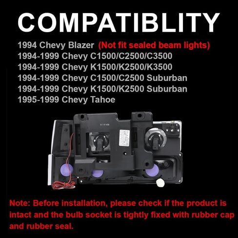 G-Plus LED المصابيح الأمامية ، متوافقة مع 1994-1999 GMC C1500 K1500 Yukon C1500 C2500 K1500 K2500 Suburban/1994-2000 C2500 C3500 K2500 K3500 in Kuwait