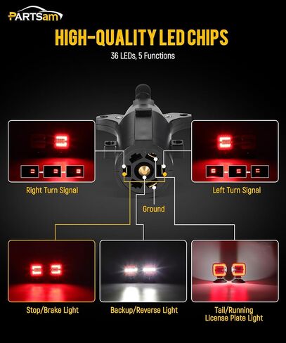 طقم مصباح LED اللاسلكي اللاسلكي ، محطة مغناطيسية مربعة محمولة مدونة تدور ترخيص عكسي مصابيح الذيل مع قوس المعادن 7 دبوس للشاحنات مقطورات 12-24 فولت IP67 مقاومة للماء in Saudi Arabia