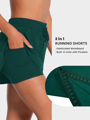 Sunzel 2 in 1 High Waist Running Shorts for Women Quick Dry Elastic Athletic Shorts with Pocket and Drawstring Workout Summer in Kuwait