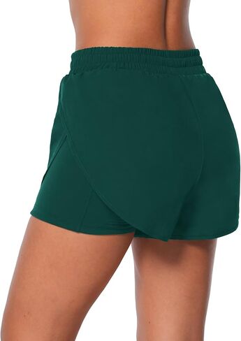 Sunzel 2 in 1 High Waist Running Shorts for Women Quick Dry Elastic Athletic Shorts with Pocket and Drawstring Workout Summer in Kuwait