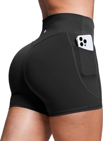 Sogetdo Athletic Biker Shorts Women with Pockets Tummy Control High Waisted Stretchy Compression Yoga Shorts in Kuwait