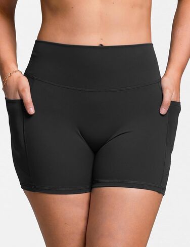 Sogetdo Athletic Biker Shorts Women with Pockets Tummy Control High Waisted Stretchy Compression Yoga Shorts in Kuwait