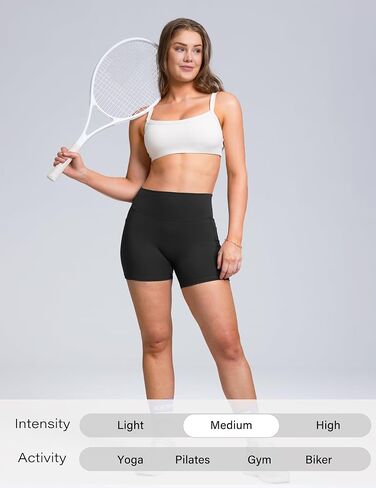 Sogetdo Athletic Biker Shorts Women with Pockets Tummy Control High Waisted Stretchy Compression Yoga Shorts in Kuwait