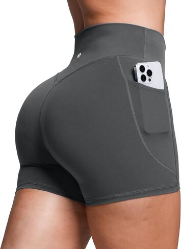 Sogetdo Athletic Biker Shorts Women with Pockets Tummy Control High Waisted Stretchy Compression Yoga Shorts in Kuwait