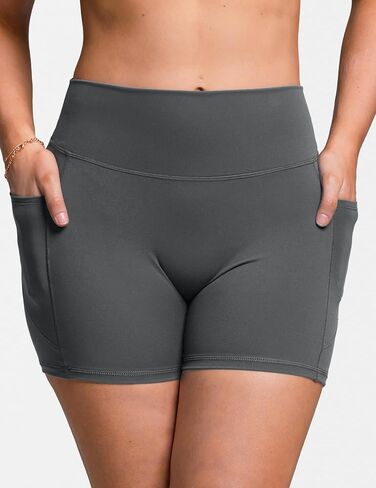 Sogetdo Athletic Biker Shorts Women with Pockets Tummy Control High Waisted Stretchy Compression Yoga Shorts in Kuwait