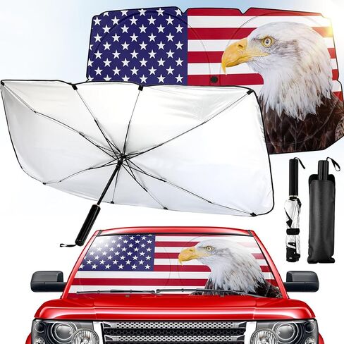 Riakrum Patriotic Eagle American Flag Car Windshield Sun Shade Umbrella Foldable UV Ray Windshield Sun Shade Car Front Window Sunshade Keep Vehicle Cool Heat Reflector, Fit Various Size in Saudi Arabia