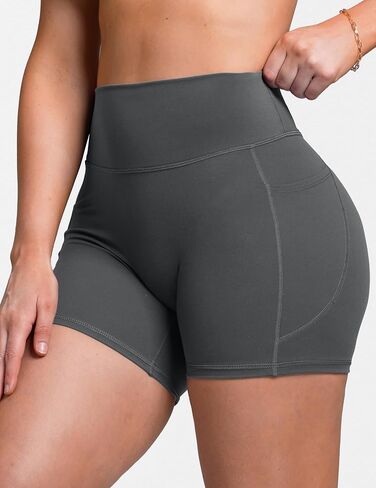 Sogetdo Athletic Biker Shorts Women with Pockets Tummy Control High Waisted Stretchy Compression Yoga Shorts in Kuwait