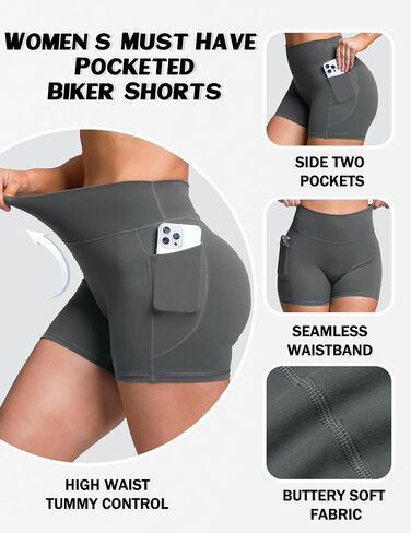 Sogetdo Athletic Biker Shorts Women with Pockets Tummy Control High Waisted Stretchy Compression Yoga Shorts in Kuwait
