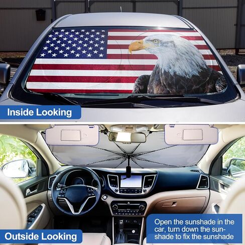 Riakrum Patriotic Eagle American Flag Car Windshield Sun Shade Umbrella Foldable UV Ray Windshield Sun Shade Car Front Window Sunshade Keep Vehicle Cool Heat Reflector, Fit Various Size in Saudi Arabia