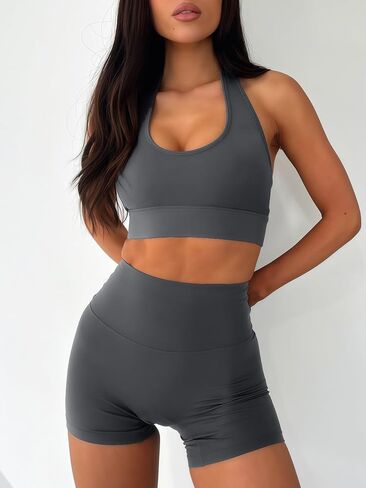 Sogetdo Athletic Biker Shorts Women with Pockets Tummy Control High Waisted Stretchy Compression Yoga Shorts in Kuwait