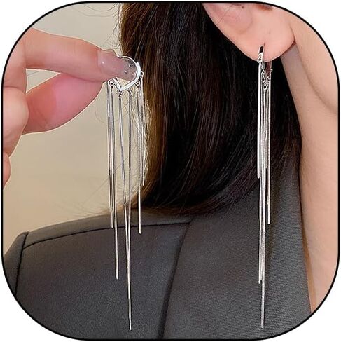 14K Gold Long Tassel Dangle Drop Earrings, Minimalism Hanging Lines Piercing Earrings, Prom Party Statement Jewelry Gifts for Women in Saudi Arabia
