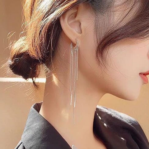 14K Gold Long Tassel Dangle Drop Earrings, Minimalism Hanging Lines Piercing Earrings, Prom Party Statement Jewelry Gifts for Women in Saudi Arabia