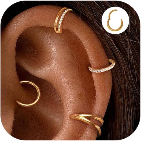 أقراط الغضروف للنساء ، العصرية 4pcs الحلزوني تراغوس ثقب المجوهرات الدائنة محارة daith المجوهرات 14k الذهب المطلي بالجراحة الأقراط in Kuwait