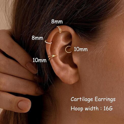 أقراط الغضروف للنساء ، العصرية 4pcs الحلزوني تراغوس ثقب المجوهرات الدائنة محارة daith المجوهرات 14k الذهب المطلي بالجراحة الأقراط in Kuwait