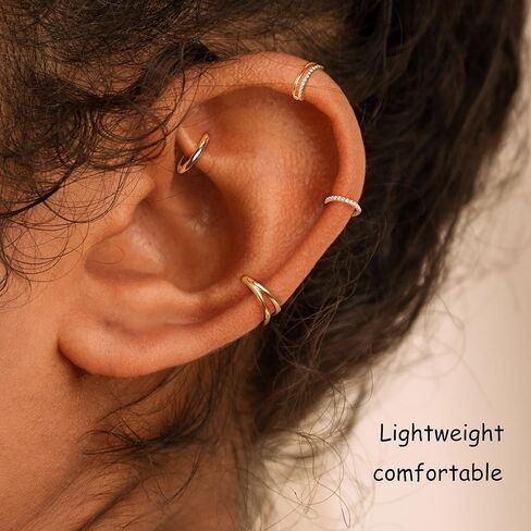 أقراط الغضروف للنساء ، العصرية 4pcs الحلزوني تراغوس ثقب المجوهرات الدائنة محارة daith المجوهرات 14k الذهب المطلي بالجراحة الأقراط in Kuwait