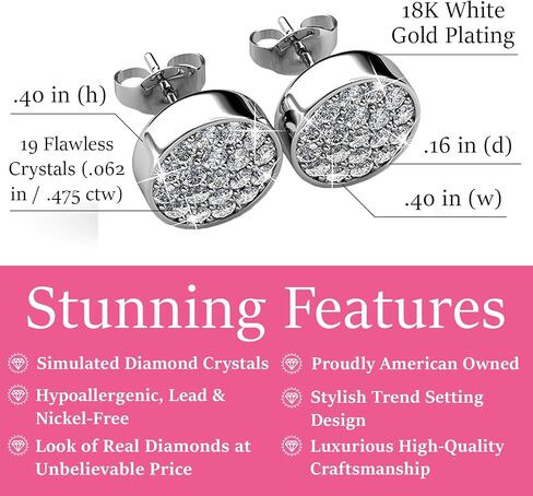 Cate & Chloe Nelly 18K أبيض الذهب. الأزرار الفضية المكعبة Zirconia أقراط مع بلورات مقطوعة مستديرة ، مجموعة من القرط الفضي CZ ، أقراط الأزياء للنساء ، أقراط قصور الحسنة in Kuwait