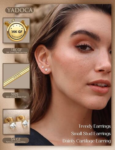 14K Gold Stud Earrings For Women Hypoallergenic - 𝟵𝟮𝟱 𝗦𝘁𝗲𝗿𝗹𝗶𝗻𝗴 𝗦𝗶𝗹𝘃𝗲𝗿 Post Small Earrings Stacks For Sensitive Ears Trendy Dainty Cute Cubic Zirconia Heart Flower Cartilage Tragus Earring Sets For Multiple Piercing Jewelry 3Pairs in Saudi Arabia