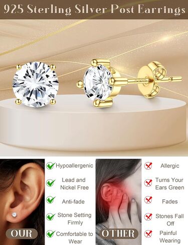 14K Gold Stud Earrings For Women Hypoallergenic - 𝟵𝟮𝟱 𝗦𝘁𝗲𝗿𝗹𝗶𝗻𝗴 𝗦𝗶𝗹𝘃𝗲𝗿 Post Small Earrings Stacks For Sensitive Ears Trendy Dainty Cute Cubic Zirconia Heart Flower Cartilage Tragus Earring Sets For Multiple Piercing Jewelry 3Pairs in Saudi Arabia